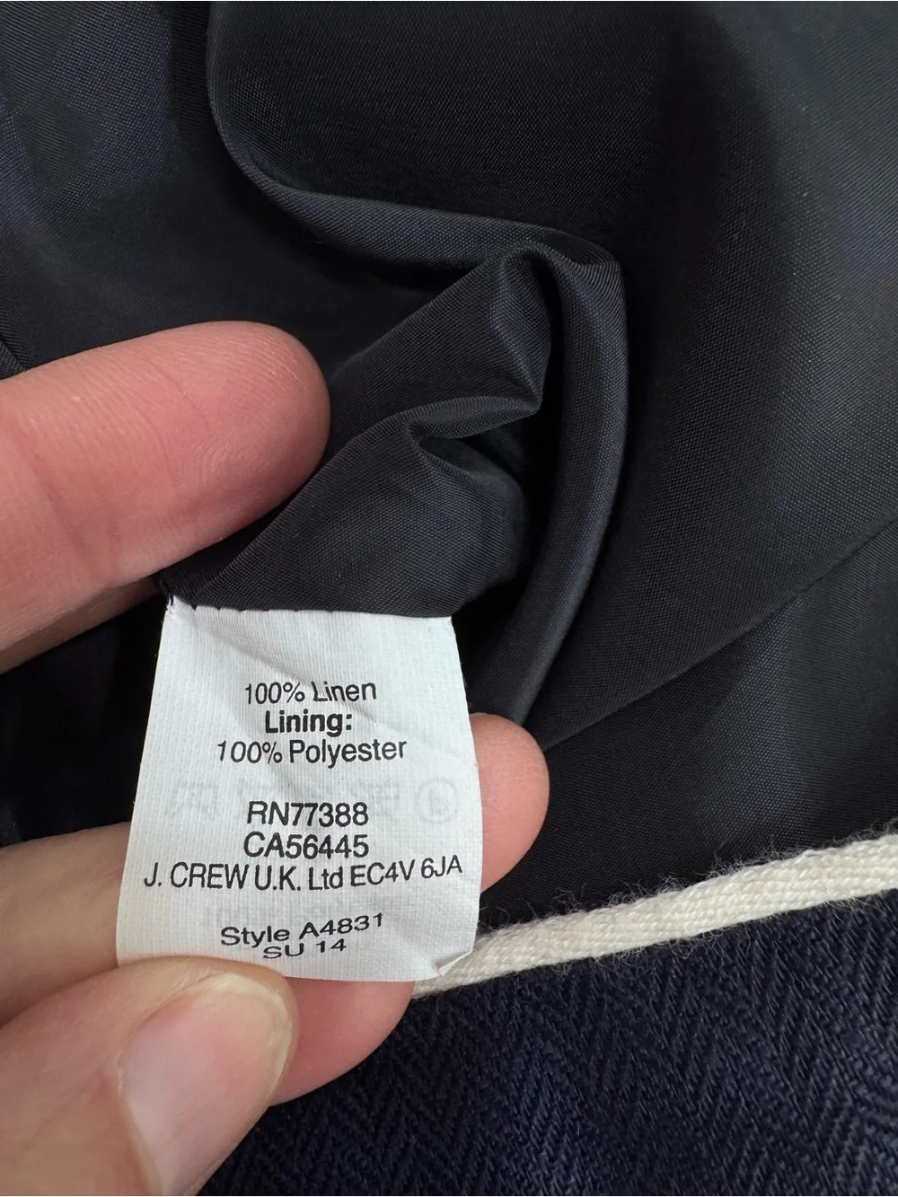J.Crew Navy Blue Linen pencil skirt knee length white contrast trim Sz 14
